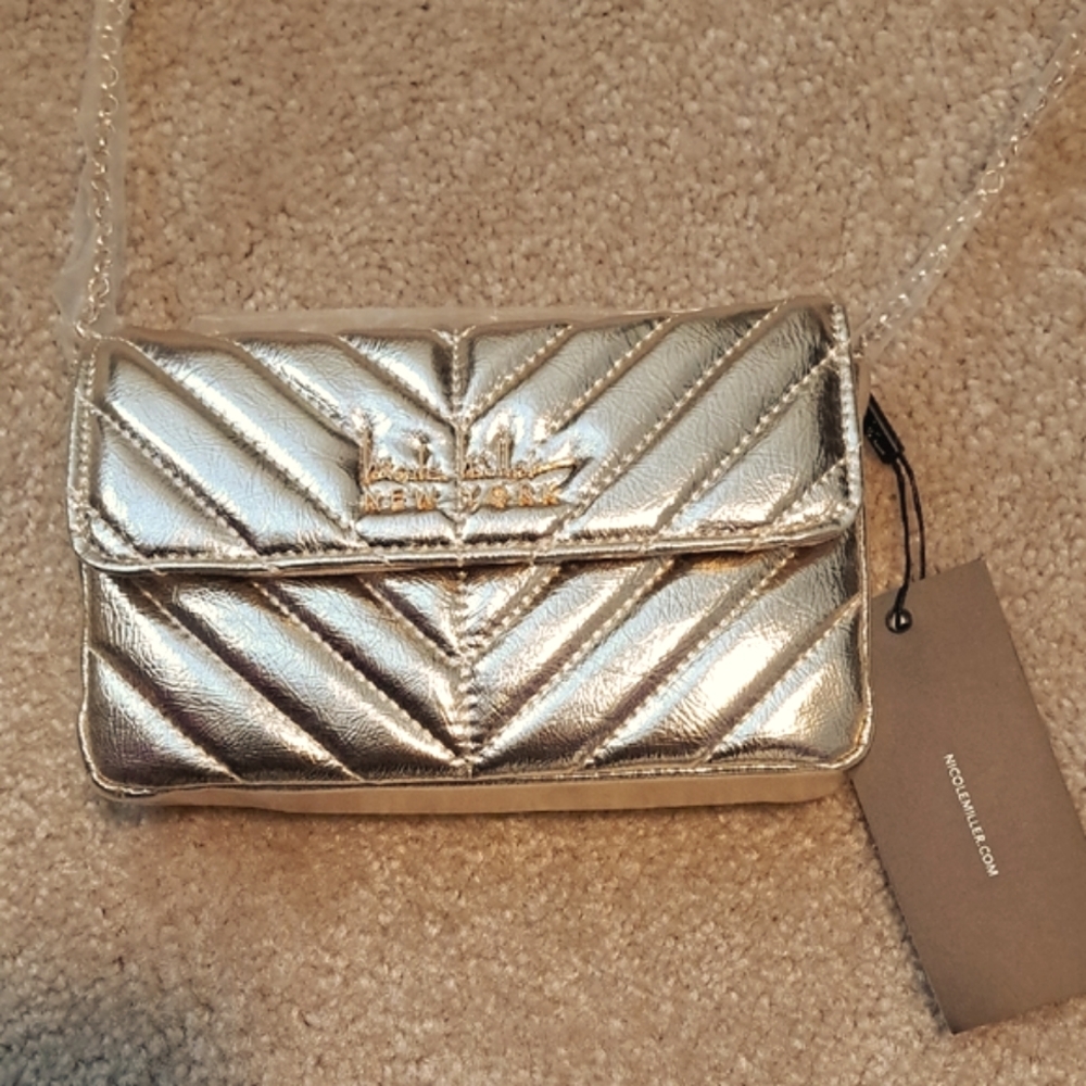 Nicole Miller Gold Quilted Crossbody/Shoulder Bag